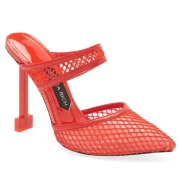 JESSICA RICH Ysabelle Fishnet Pointed Toe Pump Red Womens Size 38 US 8 - Picture 1 of 11